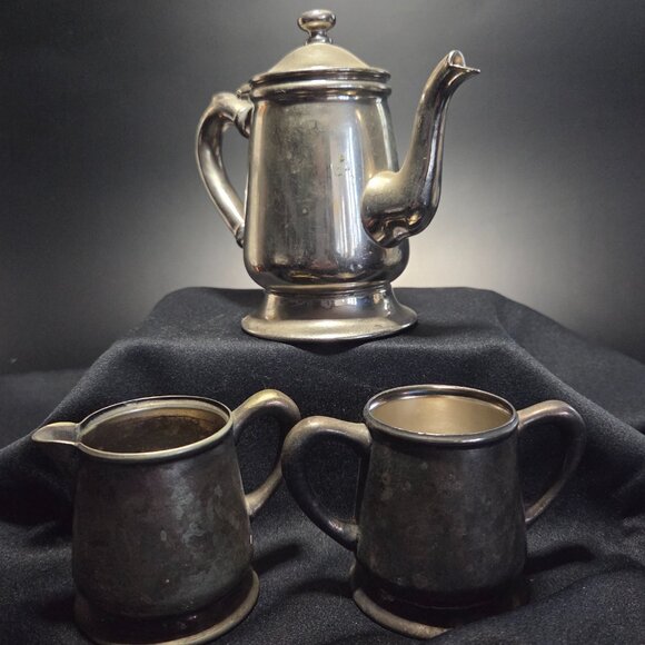 Nickel Silver Hospital Creamer/Sugar/Teapot Set - Picture 1 of 4